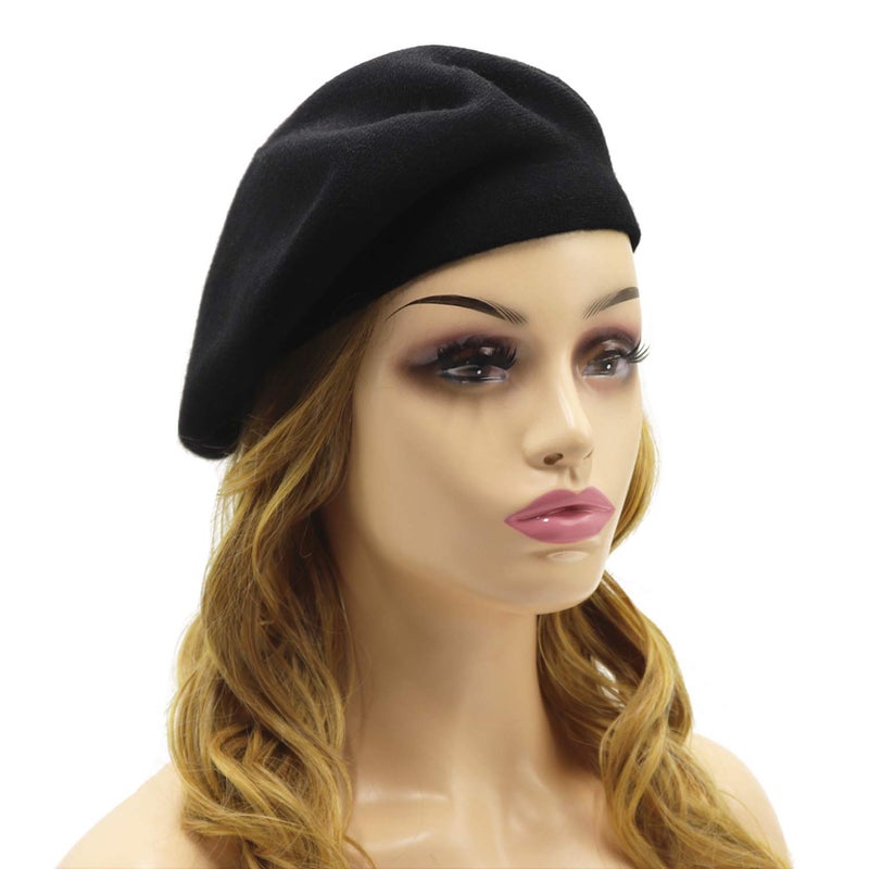 Wheebo French Beret Hat, Reversible Solid Color Beret Cap for Womens Girls Lady Adults (Black) - Image 2